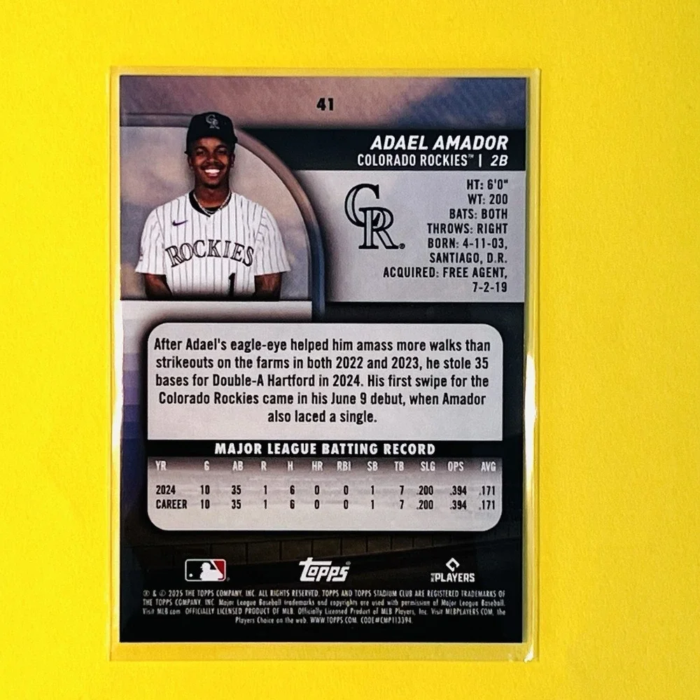 2025 Topps Stadium Club Adael Amador RC Light Blue Parallel #41 Colorado Rockies